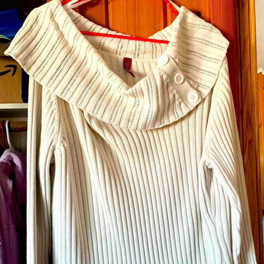 Off white, cowl-type neck line sweater